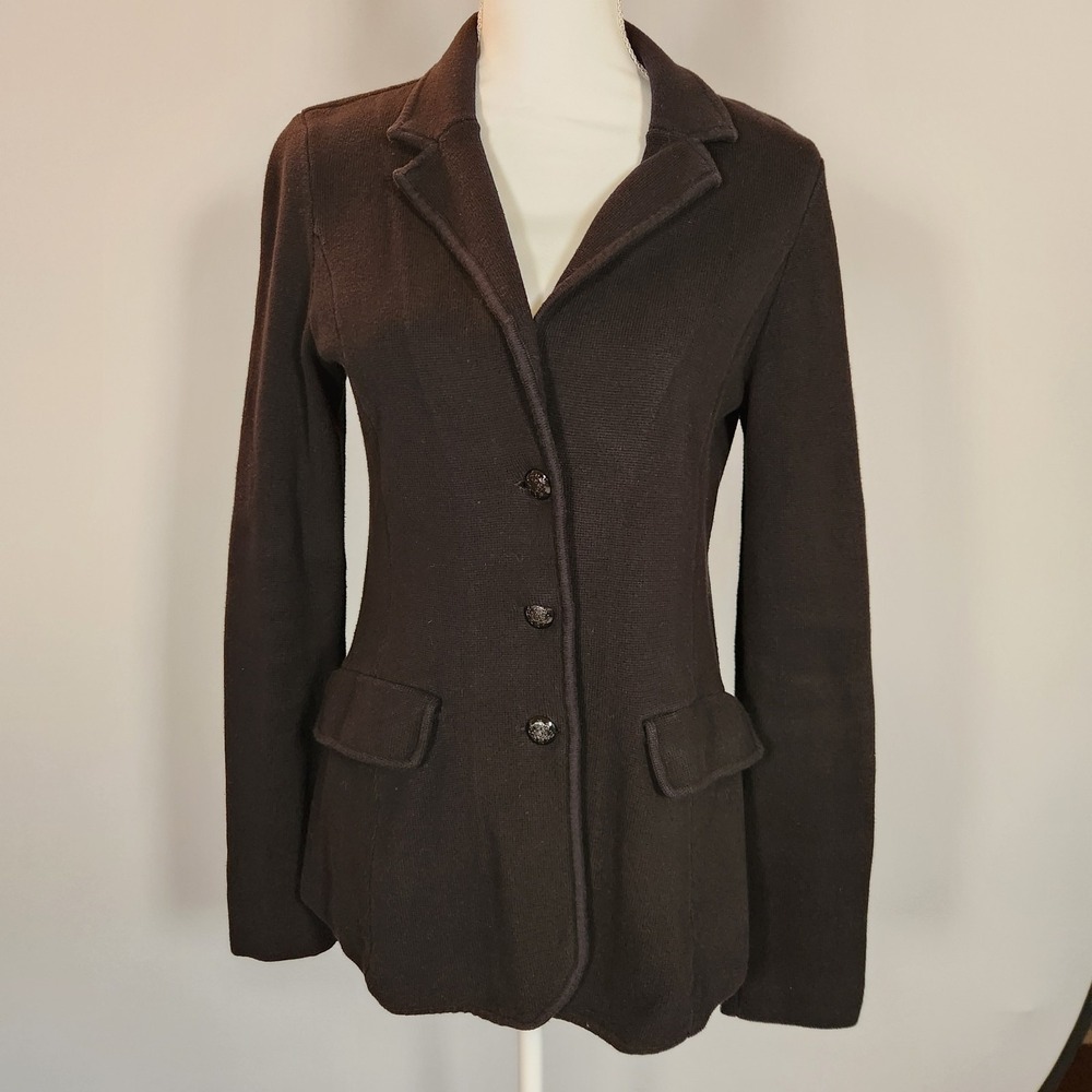 Lauren Ralph Lauren Notch Lapel Cotton Sweater Blazer Black M Preppy Minimalist